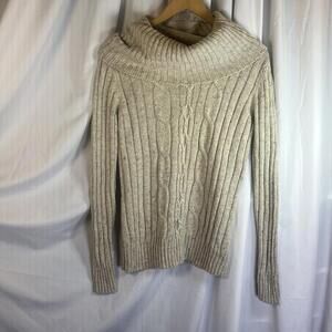 Bass Oatmeal Heather Cable Knit Cowl Neck Sweater Small EUC VTG